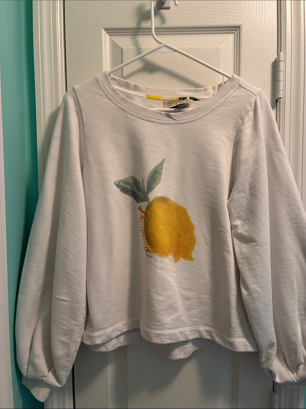Anthropologie White Sweatshirt with Yellow Lemon Graphic